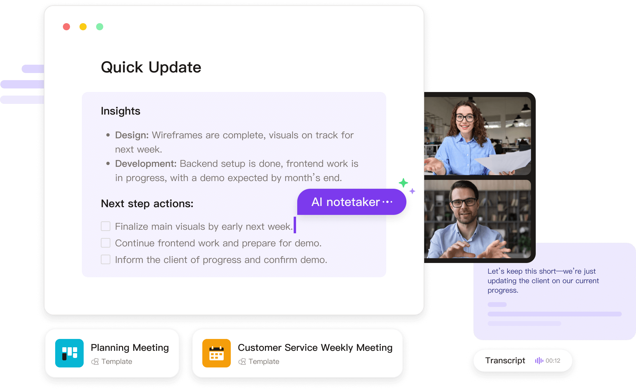 Real-time AI meeting summary generated by Notigo