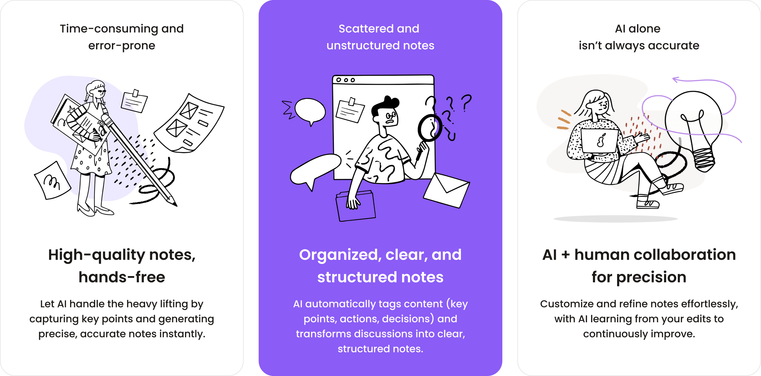 time-consuming manual recording prone to errors, scattered and unstructured notes, and limitations of AI-only
solutions