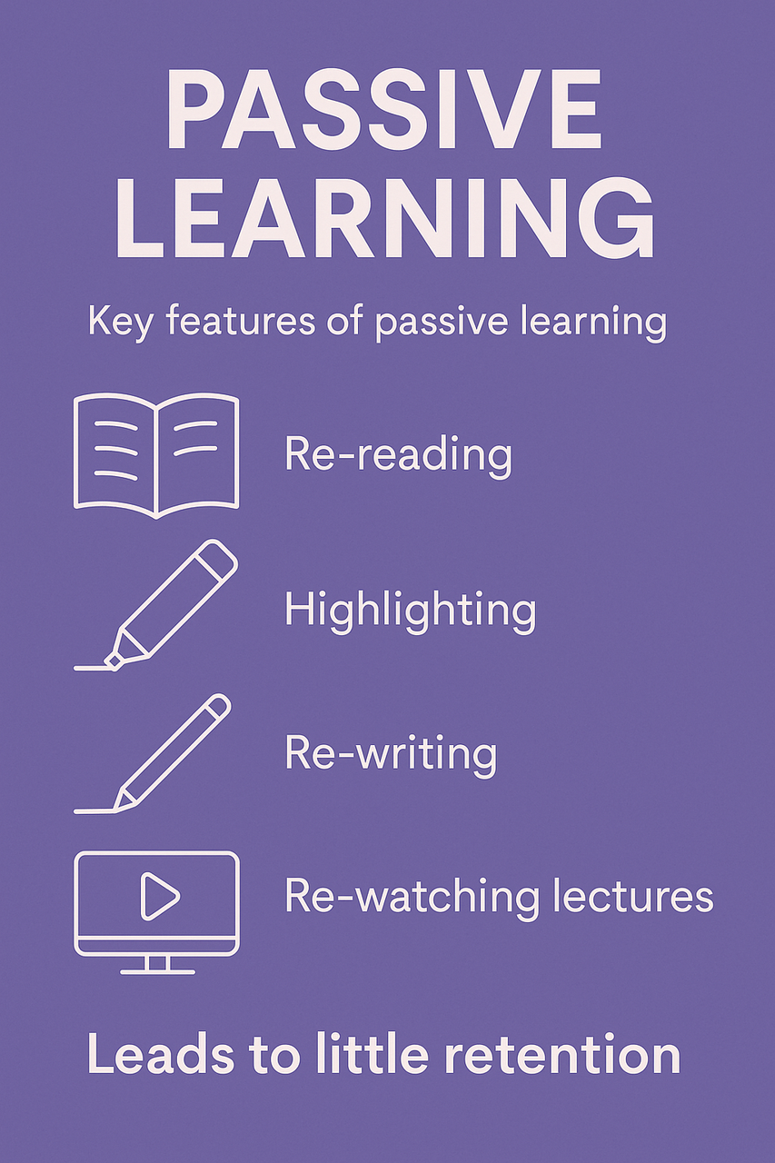 Brain illustration showing passive vs active learning pathways