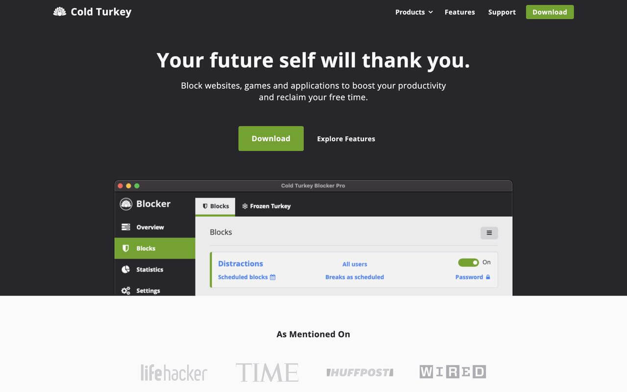 Cold Turkey distraction blocker desktop dashboard
