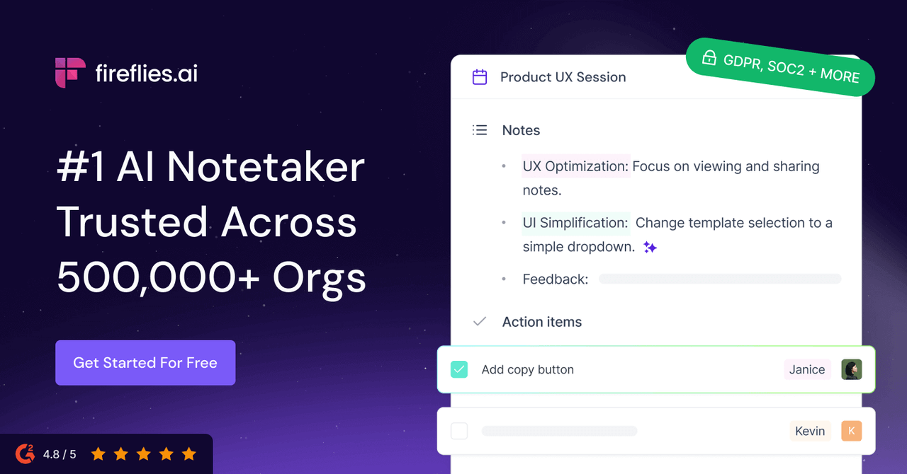 Fireflies action items feature