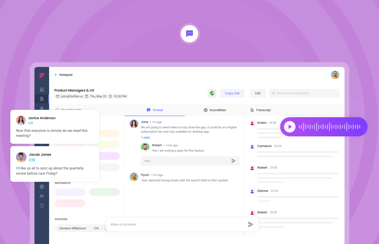 Fireflies meeting bot onboarding warning