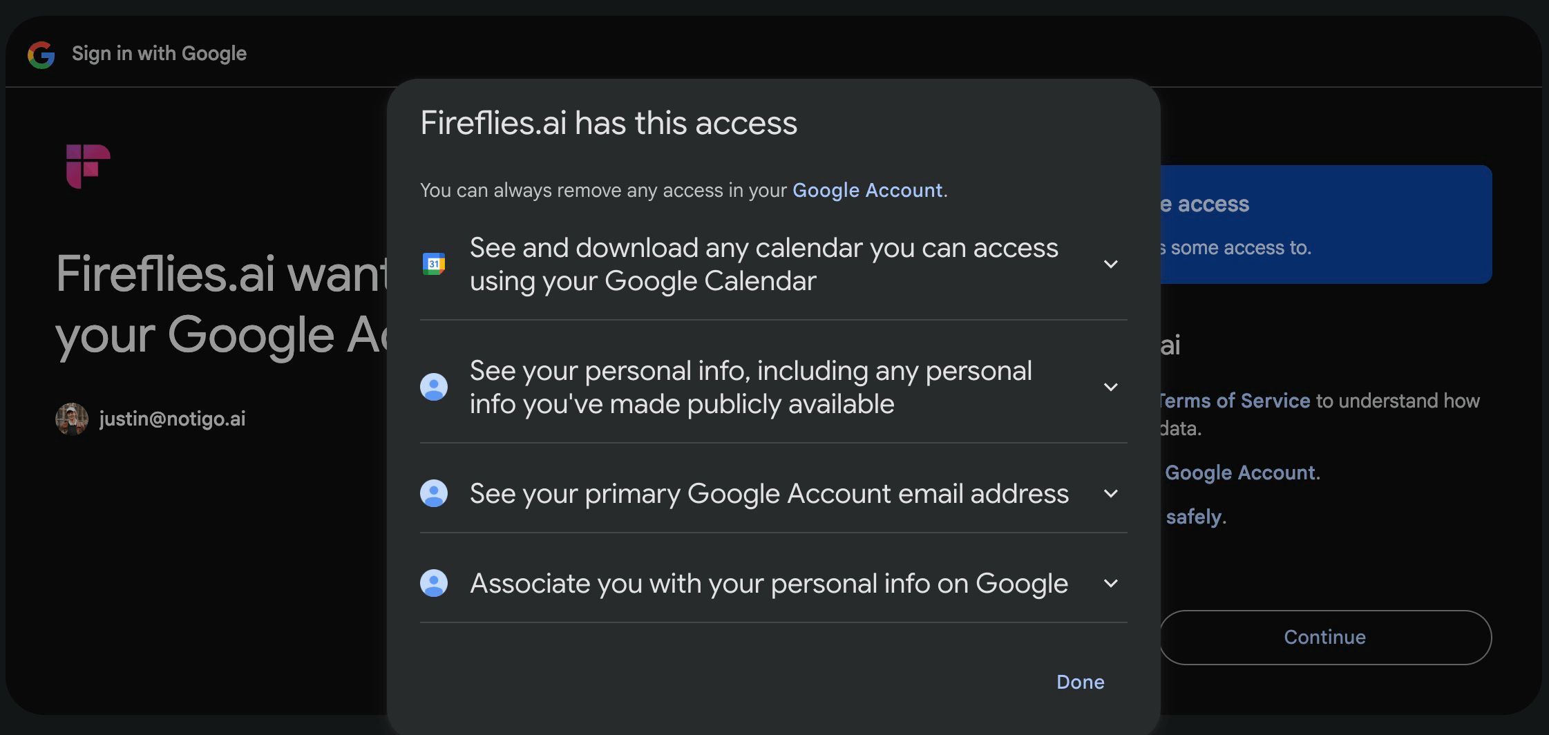 Fireflies calendar access requirement