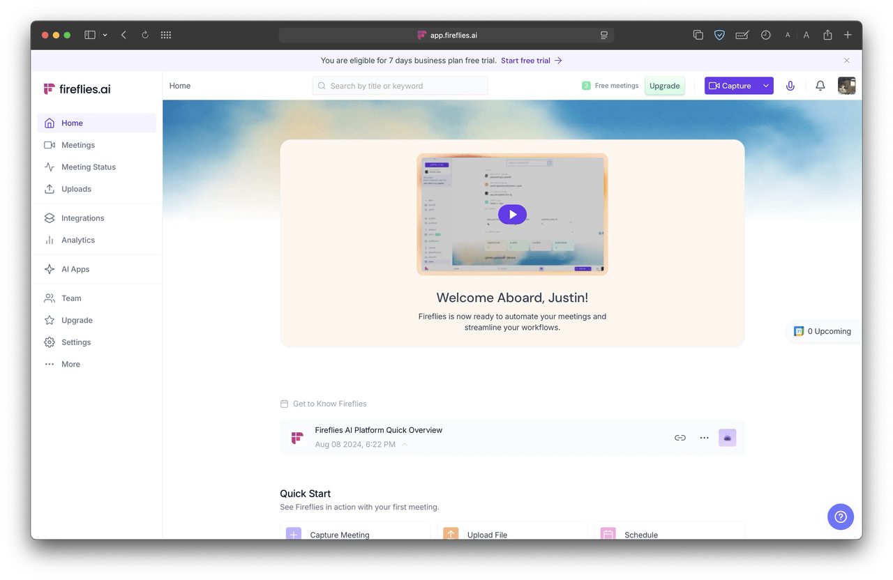 Fireflies interface dashboard