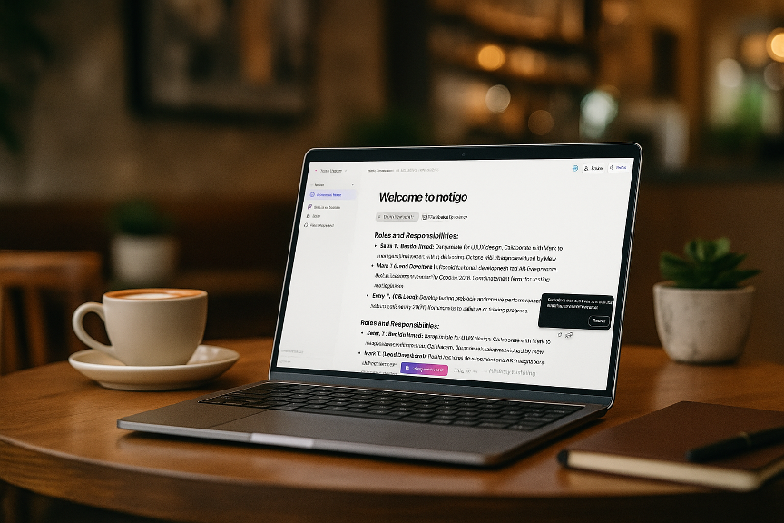 AI meeting notepad interface displaying real-time transcription and organized meeting summaries for
consultants