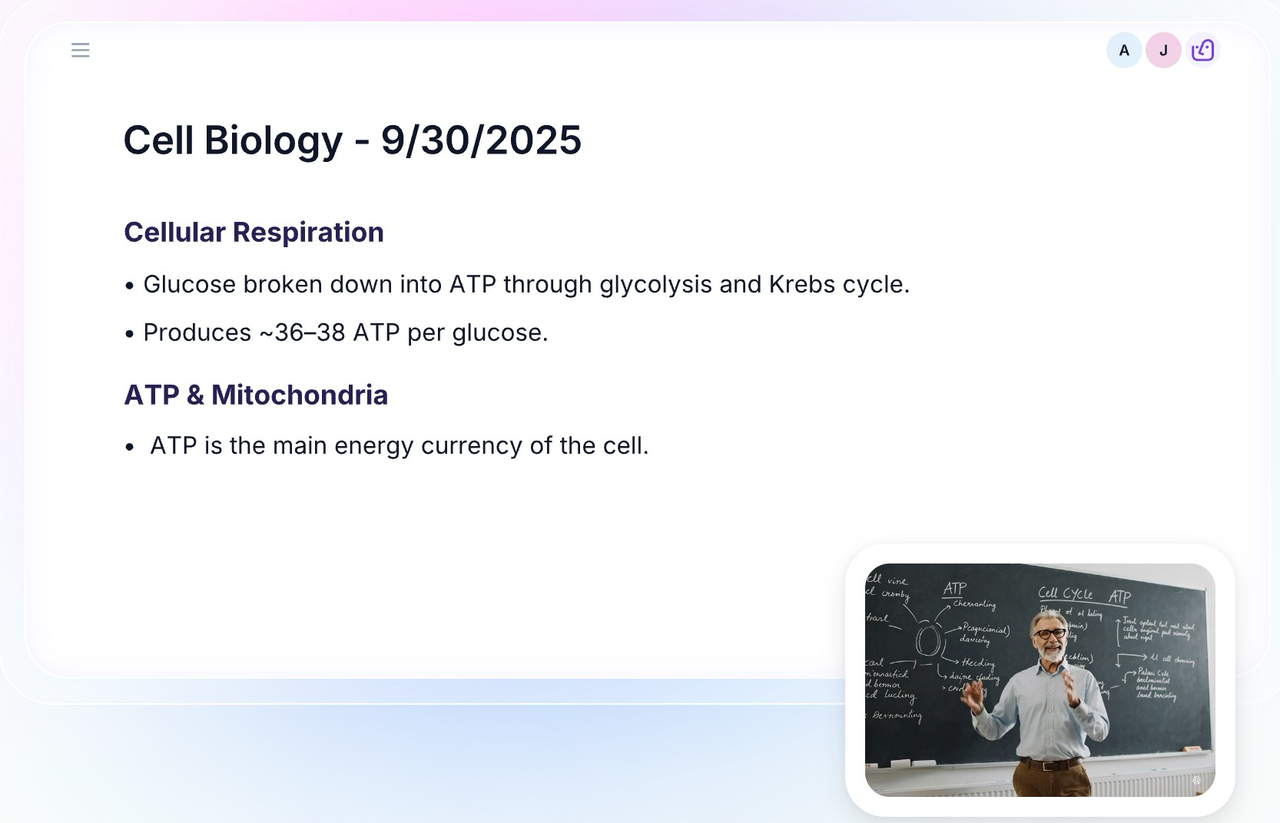 Notigo smart AI lecture summary UI