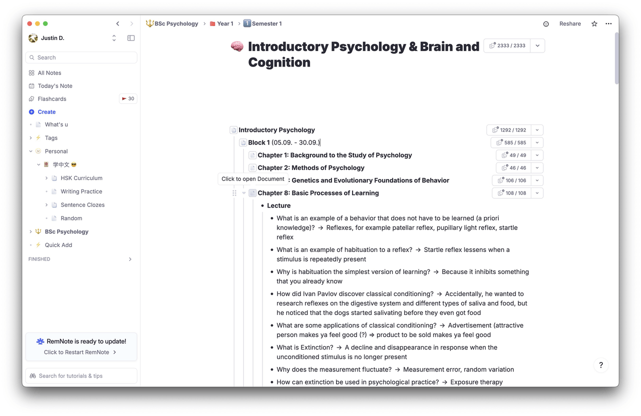 RemNote flashcard creation workflow