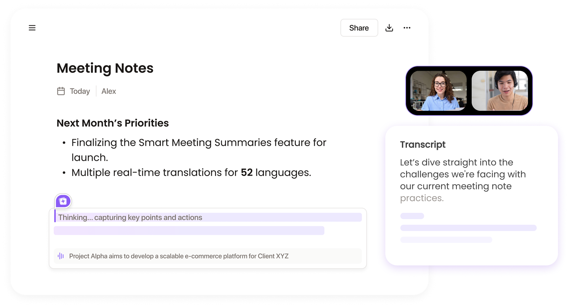 Best ai notetaker for finance meetings showing real-time transcription and smart summaries